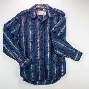Vintage Italia | Men's Shirt Size M Long-Sleeve Blue White Embossed Button Up